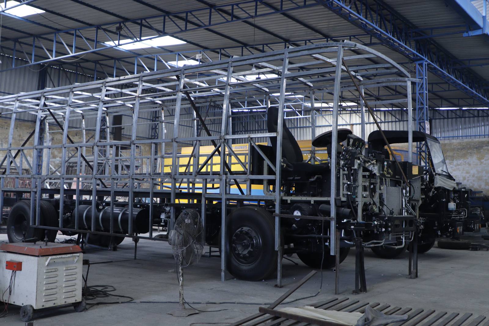 GP-tube bus body structure built up on a chassis at Gobind Coach