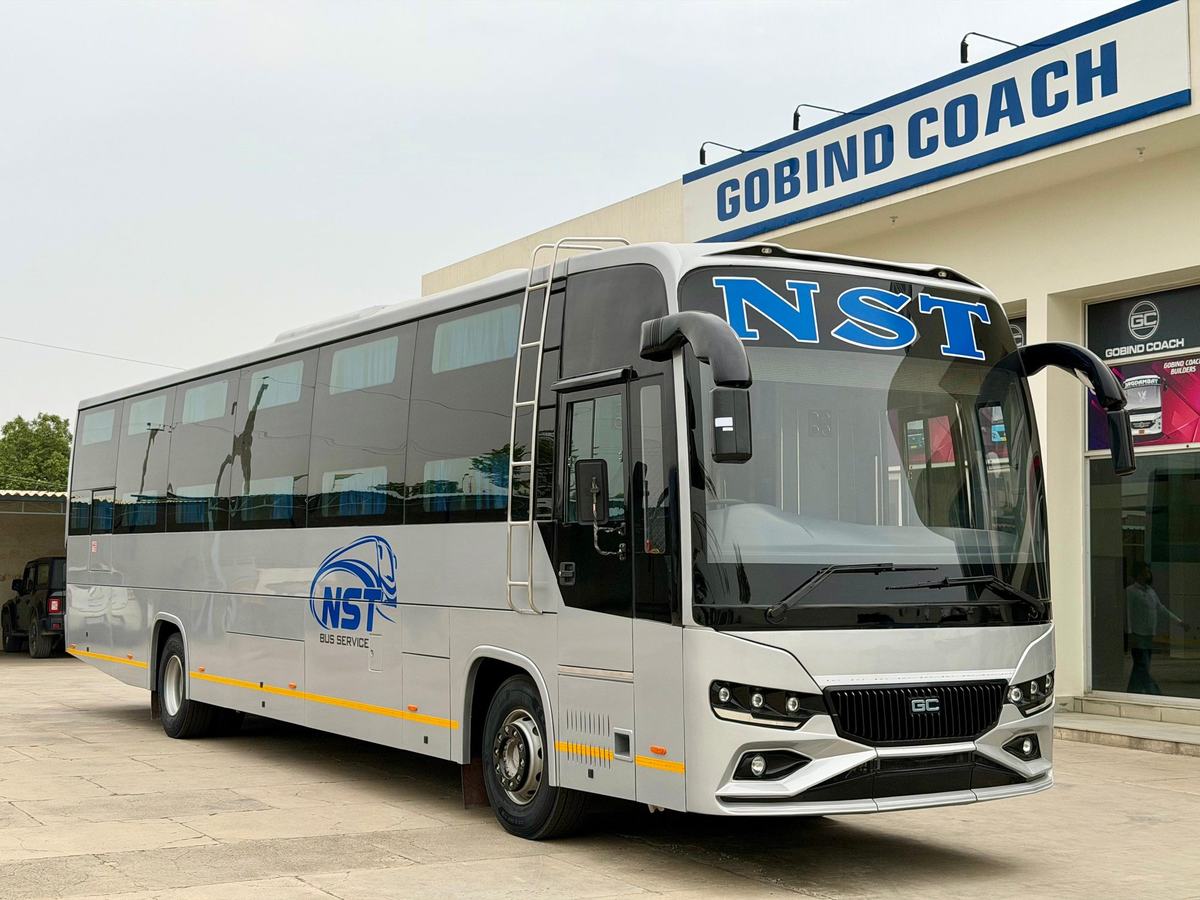 Gobind Coach Spider Sleeper outside the GOBIND COACH plant
